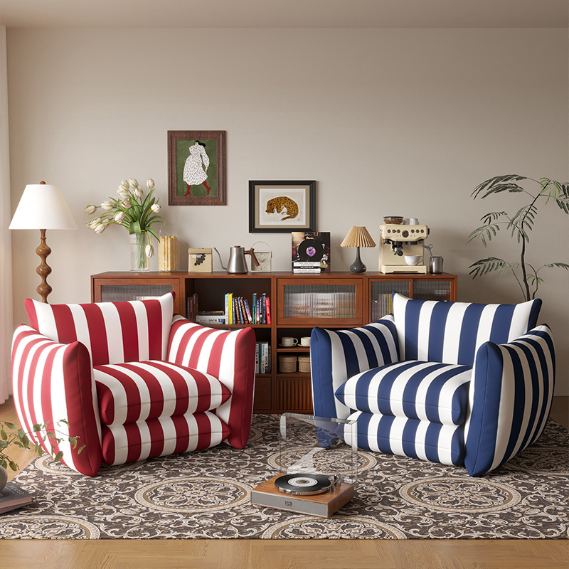 American red and white striped single sofa - Living room furniture - QONKA HOME