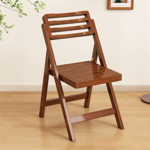 Natural Bamboo Folding Dining Chair Slatted Hollow Backrest Solid Bamboo Foldable Side Chair Indoor Balcony Patio - Dining...