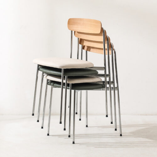 Dining Chair With Solid Wood Backrest Chrome Plated Metal Legs PU Padded Seat Modern Minimalist Side Chair For Kitchen Caf...
