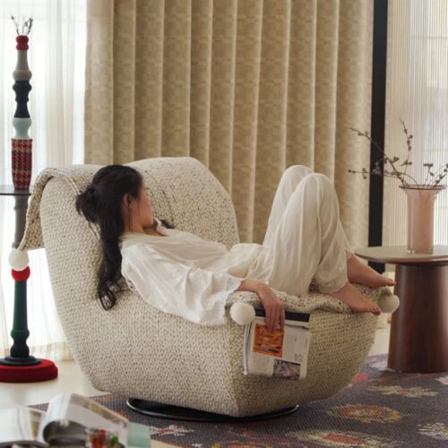 French-Style Cream-Colored Swivel Sofa - Living room furniture - QONKA HOME