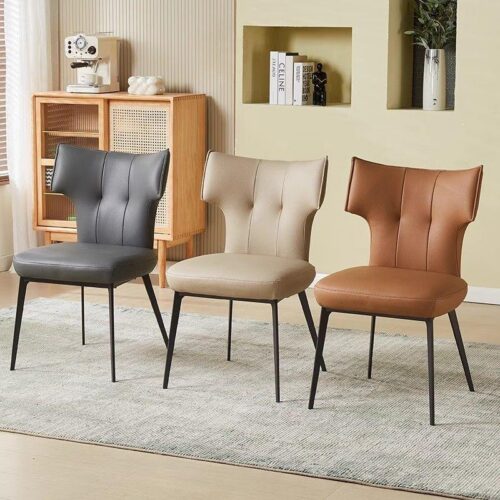 Modern Wingback Dining Chair Cat‑Scratch‑Resistant Faux Leather Upholstered Side Chair with Black Metal Legs for Home ...