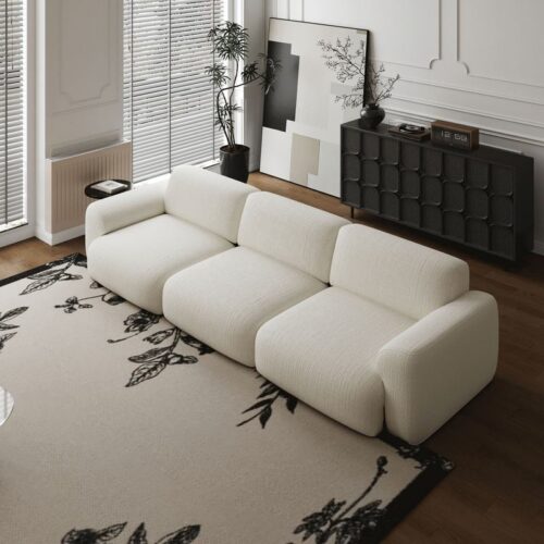 Electric Reclining Cream Textured Cloud Sofa - Sofa - QONKA HOME