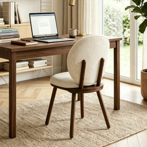 Modern Round Back Dining Chair Chenille Fabric Upholstered Side Chair with Solid Rubber Wood Legs for Home Kitchen - Dinin...