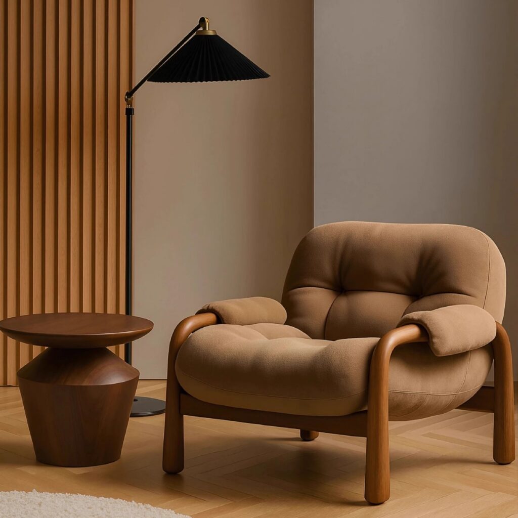Wabi-sabi-style Solid Wood Single-Seater Sofa Chair - Living room furniture - QONKA HOME