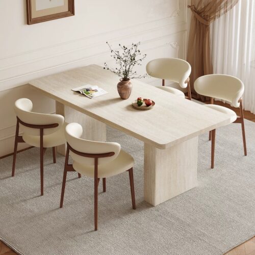Travertine‑Effect Sintered Stone Dining Table Rectangular Cave Stone Look Slab Table for Modern Home Dining Room - Dinin...