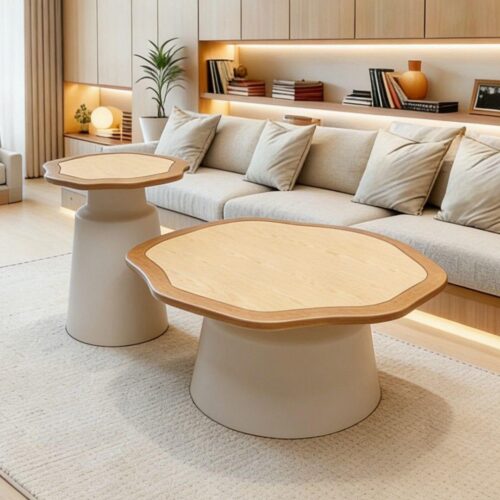 Irregular Flower‑Shaped Nesting Wooden Coffee Table Set - Coffee table - QONKA HOME