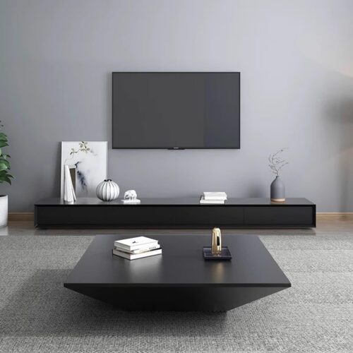 Minimalist Square Wooden Coffee Table Inverted Pyramid Center Table with Hidden Drawers &TV cabinet - Coffee table - ...