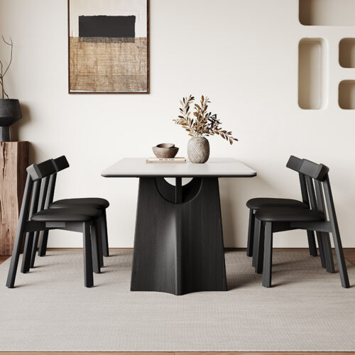 Rectangular Sintered Stone Dining Table With Solid Ash Wood Frame Modern Home Dinner Table - Dining table - QONKA HOME