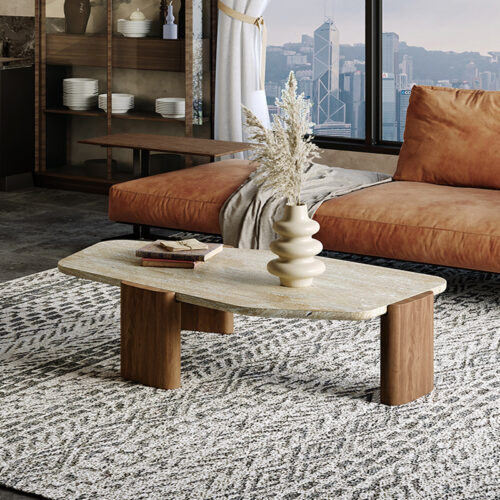 Irregular‑Shaped Rectangular Natural Travertine Coffee Table - Coffee table - QONKA HOME