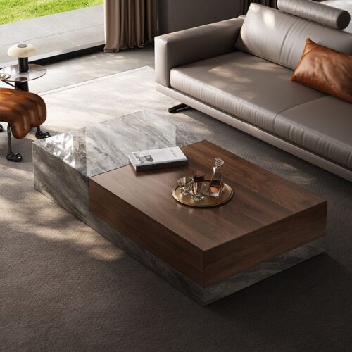 Modern Square Storage Coffee Table, Sintered Stone & Wood - Coffee table - QONKA HOME
