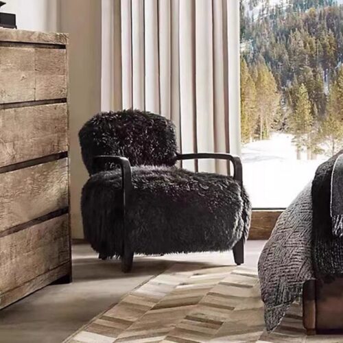Vintage-Style Lambswool Sofa, Solid Wood, for Home Use in Living Rooms - Living room furniture - QONKA HOME