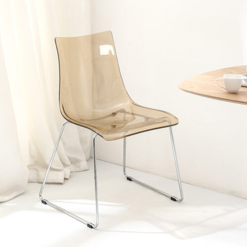 Transparent Plastic Dining Chair with Chrome Metal Sled Base Modern Accent Side Chair - Dining chair - QONKA HOME