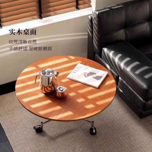 Mid‑Century Metal Swivel Base Movable Round Wooden/galss Coffee Table - Coffee table - QONKA HOME