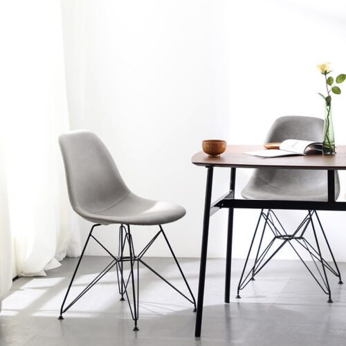 PU Leather Upholstered Dining Chair with Black Wire Metal Legs Modern Shell Side Chair - Dining chair - QONKA HOME