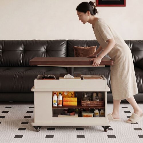 4-in-1 Mobile Lift Top Coffee Table, Convertible Dining Desk with Storage - Coffee table - QONKA HOME