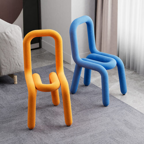 Creative Curved Tube Dining Chair Cashmere Fabric High Resilience Sponge Metal Frame Accent Chair - Dining chair - QONKA HOME