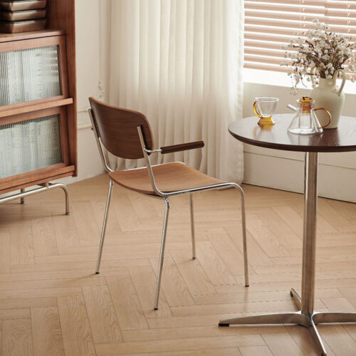 Vintage Dining Chair Electroplated Metal Frame Solid Wood Seat & Backrest Armchair - Dining chair - QONKA HOME