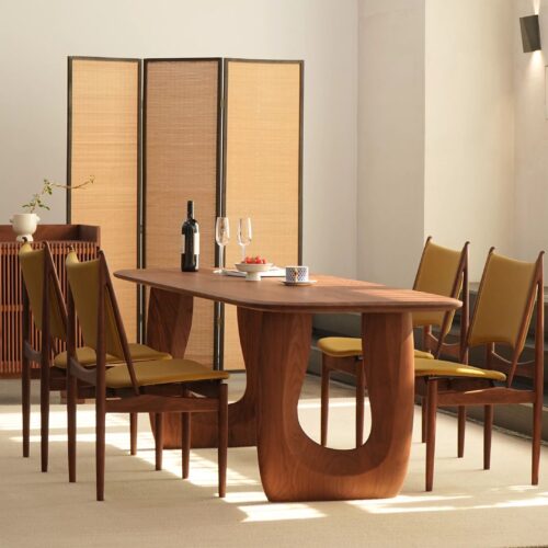 Solid Pine Wood Dining Table Irregular Cut‑out Leg Rectangular Dining Table Mid‑Century Modern Art Dining Table for Ho...