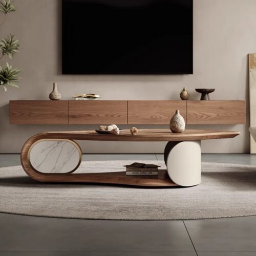 Artistic Leaf‑Shaped Wooden Coffee Table - Coffee table - QONKA HOME