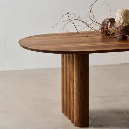 Oval Solid Wood Dining Table Multi‑Cylinder Cluster Legs Modern Wabi‑Sabi Dining Table for Home Dining Room - Dining t...