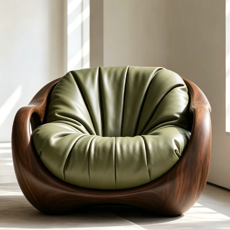 Vintage-Style Genuine Leather Single-Seater Sofa - Living room furniture - QONKA HOME
