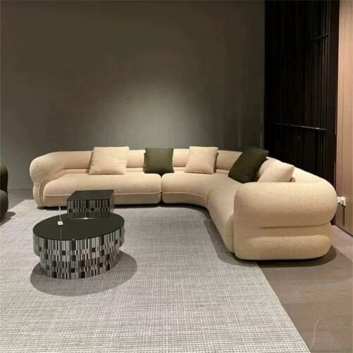 Curved L-Shaped Lambswool Fabric Reclining Sofa - Sofa - QONKA HOME