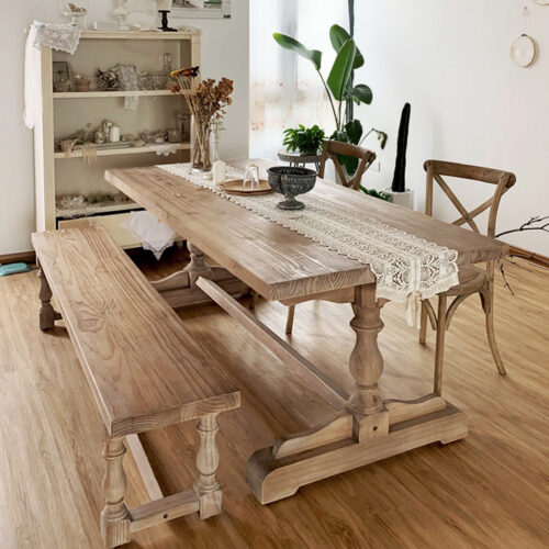 Rectangular Solid Pine Dining Table Turned Pedestal Base Vintage Distressed Farmhouse Dining Table - Dining table - QONKA ...