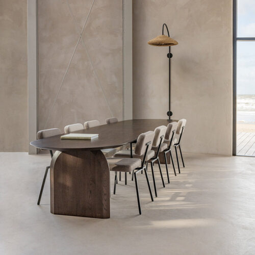 Oval Solid Pine Dining Table Double Arch Panel Base Minimalist Japandi Solid Wood Dining Table - Dining table - QONKA HOME