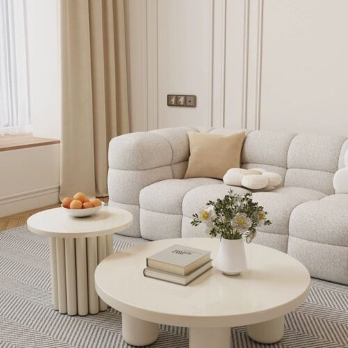 Nordic Minimalist Off-White Round Coffee Table Set - Coffee table - QONKA HOME