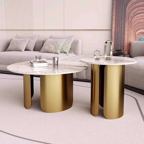 Pandora Sintered Stone Round Coffee Table Set - Coffee table - QONKA HOME