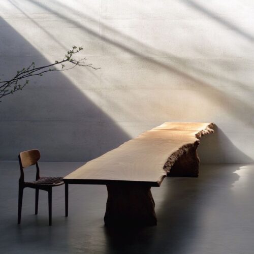 Live Edge Solid Pine Dining Table Natural Slab Plank Table Block Leg Wabi Sabi Solid Wood Dining Table - Dining table - QO...