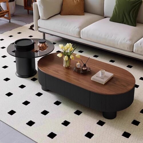 Curved Frame Wooden Nesting Coffee Table Set With Storage Drawer - Coffee table - QONKA HOME