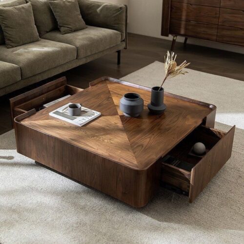 Walnut Solid Wood Storage Square Coffee Table - Coffee table - QONKA HOME