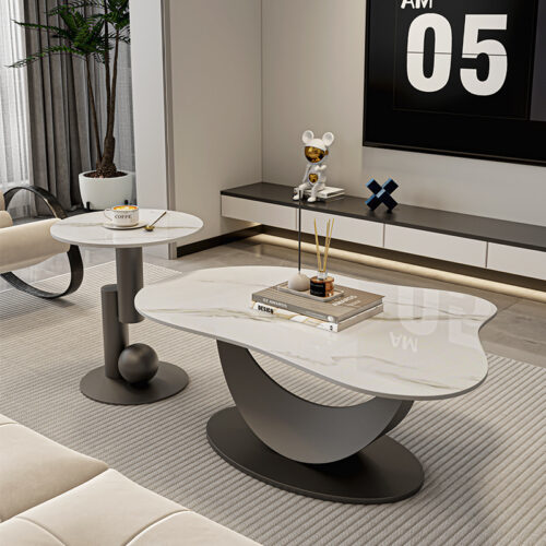 Modern Irregular Cloud Sintered Stone Coffee Table&Artistic Geometric Metal Frame side table - Coffee table - QONKA HOME