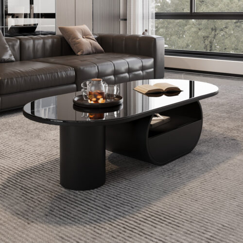 Modern Minimalist oval Tempered Glass Coffee Table - Coffee table - QONKA HOME