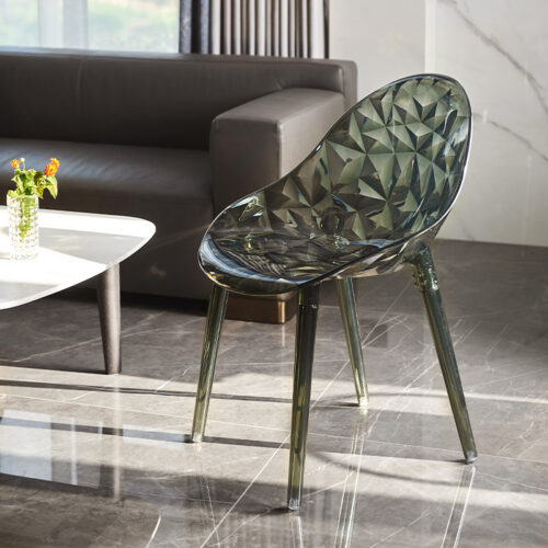 Diamond Textured Transparent PC Dining Chair Modern Crystal Clear Accent Chair Lightweight Plastic Side Chair for Dining R...