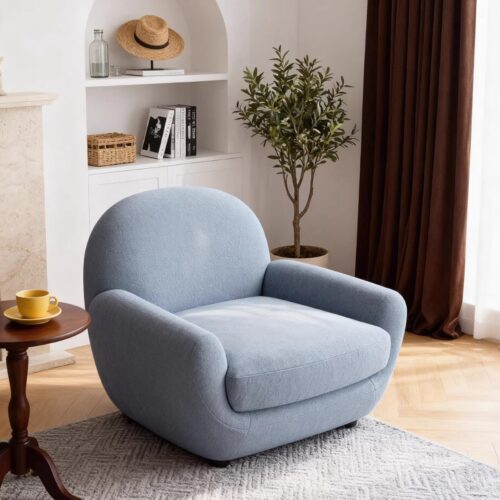 Italian Minimalist Cream Retro Swivel Accent Chair - Living room furniture - QONKA HOME