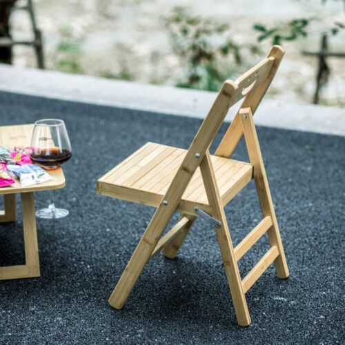Natural Nan Bamboo Folding Chair Smiley Hollow Backrest Portable Solid Bamboo Side Chair Indoor Outdoor Dining Stool - Din...
