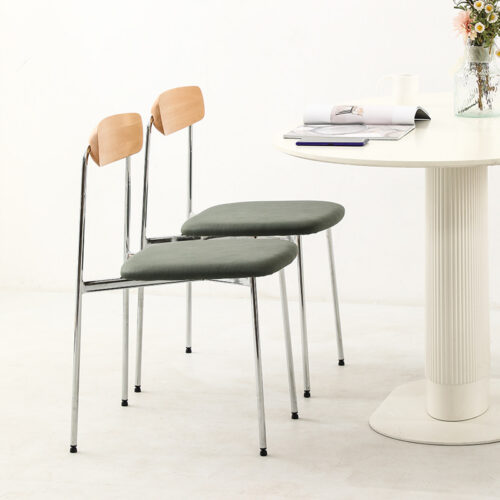 Dining Chair With Solid Wood Backrest Chrome Plated Metal Legs PU Padded Seat Modern Minimalist Side Chair For Kitchen Caf...