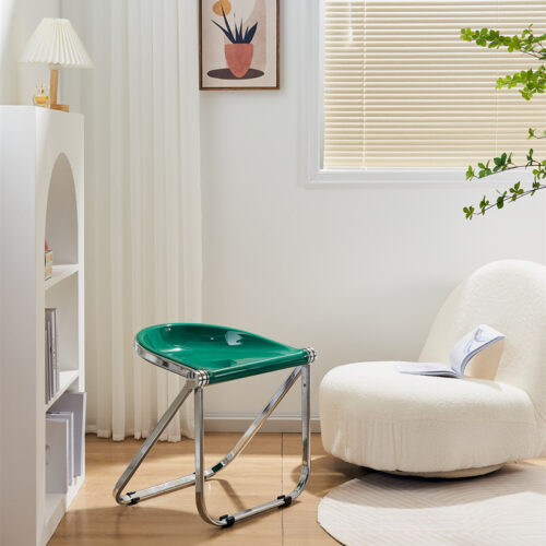 Folding Dining Chair Glossy PC Panel Chrome Plated Metal Frame Modern Transparent Accent Side Chair For Home Living Room C...