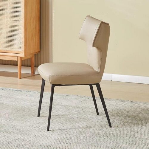 Modern Wingback Dining Chair Cat‑Scratch‑Resistant Faux Leather Upholstered Side Chair with Black Metal Legs for Home ...