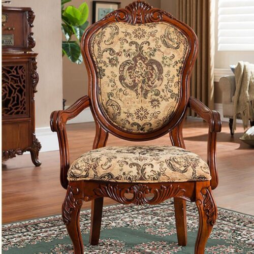 Vintage Carved Rubber Wood Arm Dining Chair Floral Fabric Upholstered Side Chair for Dining Room Hotel - Dining chair - QO...