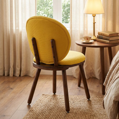 Modern Round Back Dining Chair Chenille Fabric Upholstered Side Chair with Solid Rubber Wood Legs for Home Kitchen - Dinin...