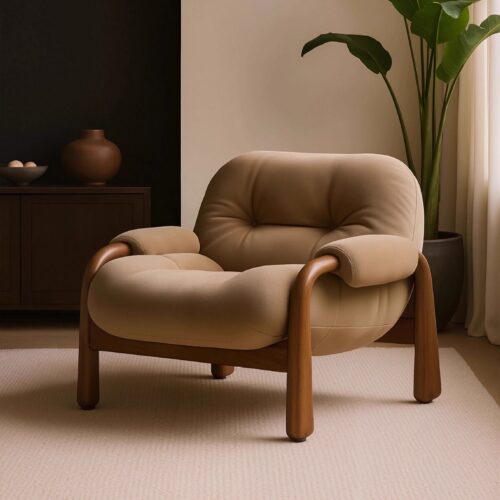 Wabi-sabi-style Solid Wood Single-Seater Sofa Chair - Living room furniture - QONKA HOME