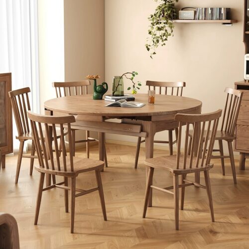 Solid Ash Wood Extendable Dining Table Round to Oval Foldable Expandable Dinner Table for Home Dining Room - Dining table ...