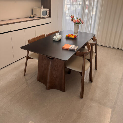 Rectangular Sintered Stone Dining Table With Solid Ash Wood Frame Modern Home Dinner Table - Dining table - QONKA HOME