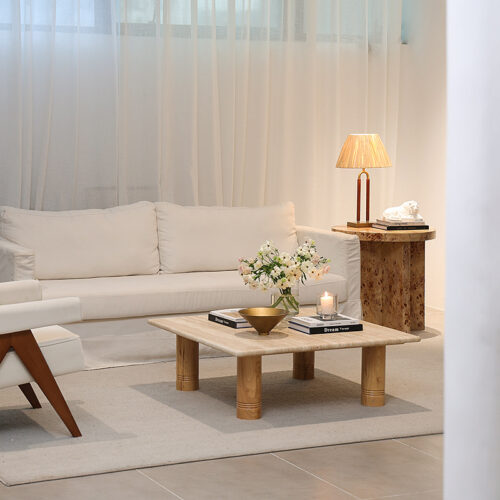 Natural Travertine Top Solid Wood Leg Coffee Table Rectangular Real Stone Center Table - Coffee table - QONKA HOME