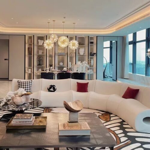 Italian Minimalist Ripple-Pattern Sofa, Light Luxury Curved Sofa - Living room furniture - QONKA HOME