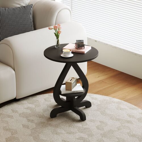 Cream White Round Sofa Side Table mdf Density Fiberboard Accent End Table - Bedside table - QONKA HOME