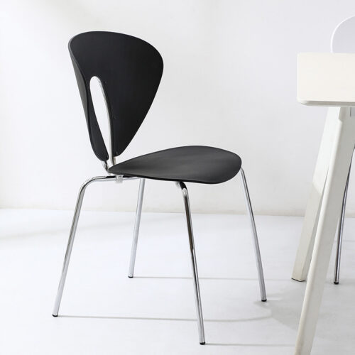 Modern Hollow Plastic Dining Chair with Color Coated Metal Legs Creative Curved Accent Chair - Dining chair - QONKA HOME